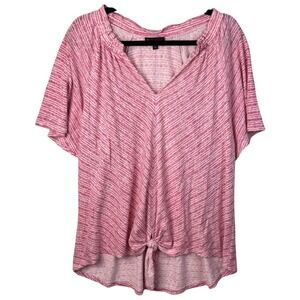 B Collection by Bobeau Blouse Top 2X Pink Striped Tie Front Short Sleeve‎